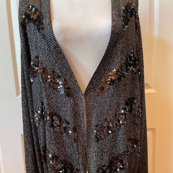BLACK METALLIC WITH SEQUINS CARDIGAN SIZE 3X by DANA BUCHMAN NWT - Picture 2 of 8